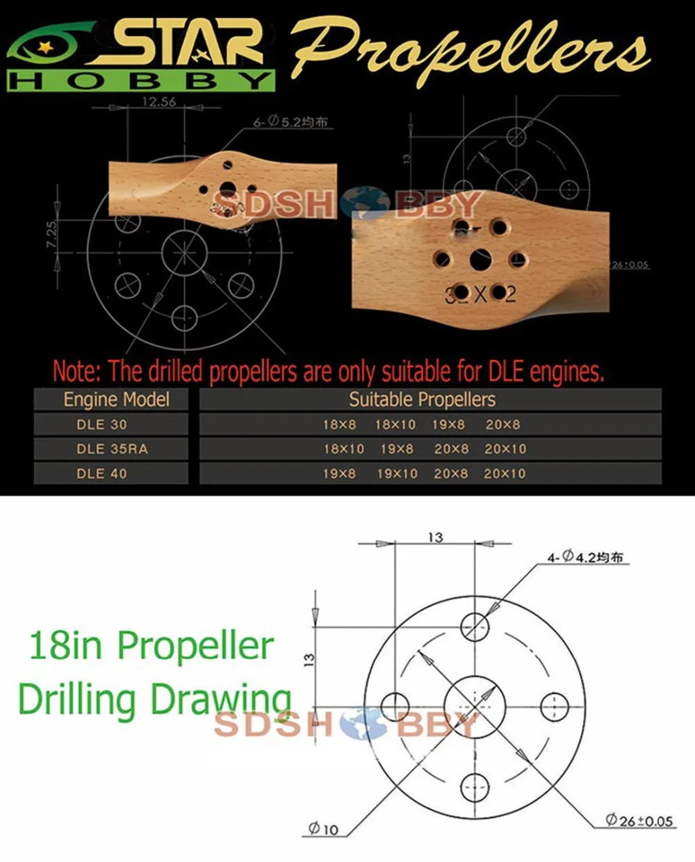 6STARHOBBY стандартный деревянный пропеллер 18x6 18x8 18x10 дюймов для RC газ Просверленный пропеллер DLE бензиновый двигатель