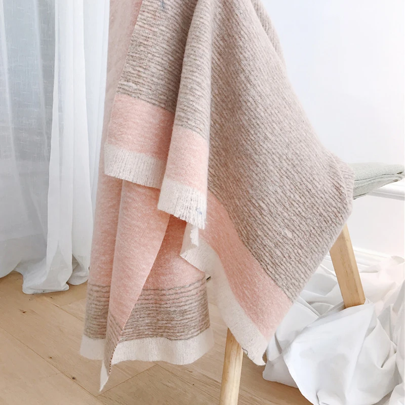 Luna& Dolphin/женские шерстяные шарфы 190x60 см, розовый, серый цвет, подходящая шерсть, мягкий, пашмины, плотный, теплый, простой шарф