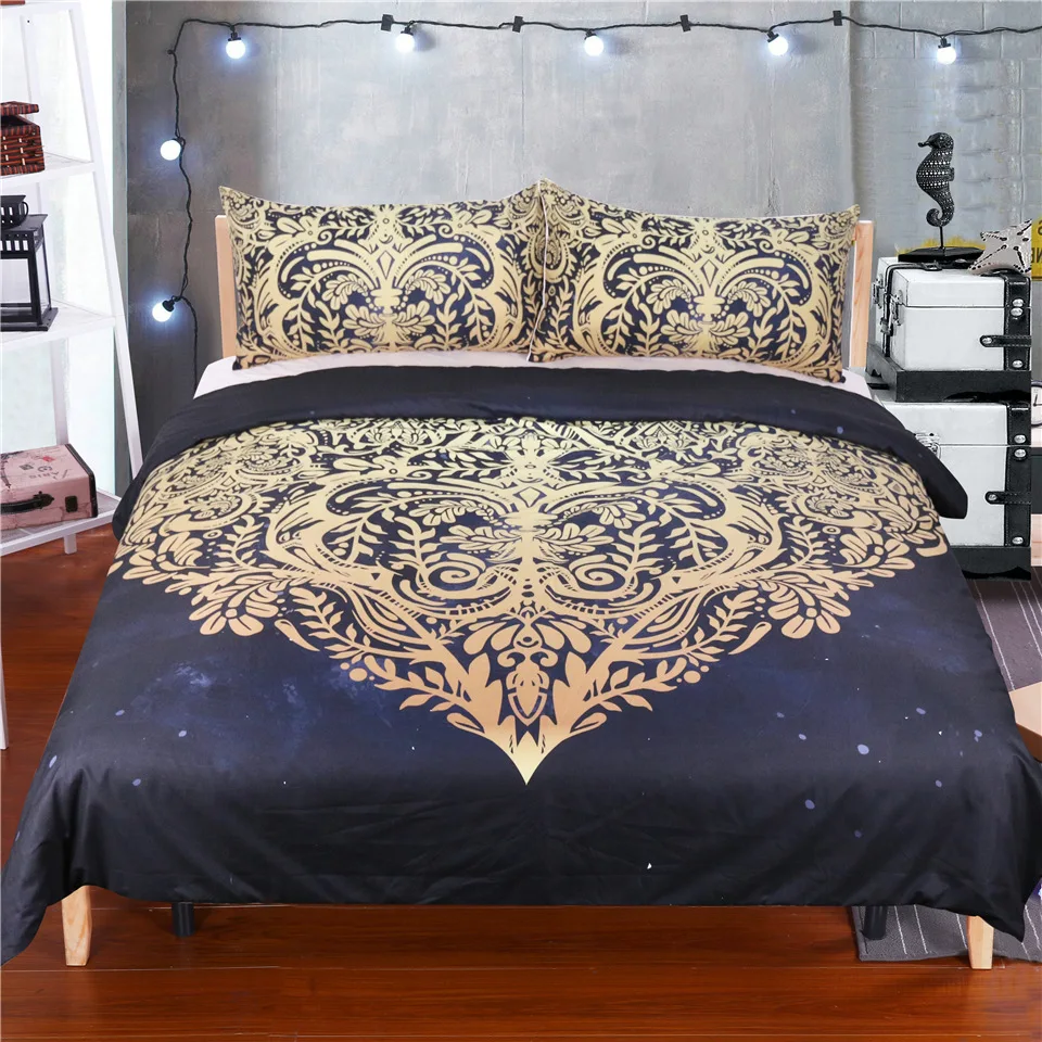 

Free shipping 3d gold stamping home textile heart love 3pc bedding duvet cover&pillow cases decoration twin full queen king size