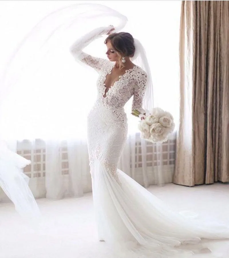 2019-sheer-v-neck-lace-mermaid-wedding-dresses (4)_conew1