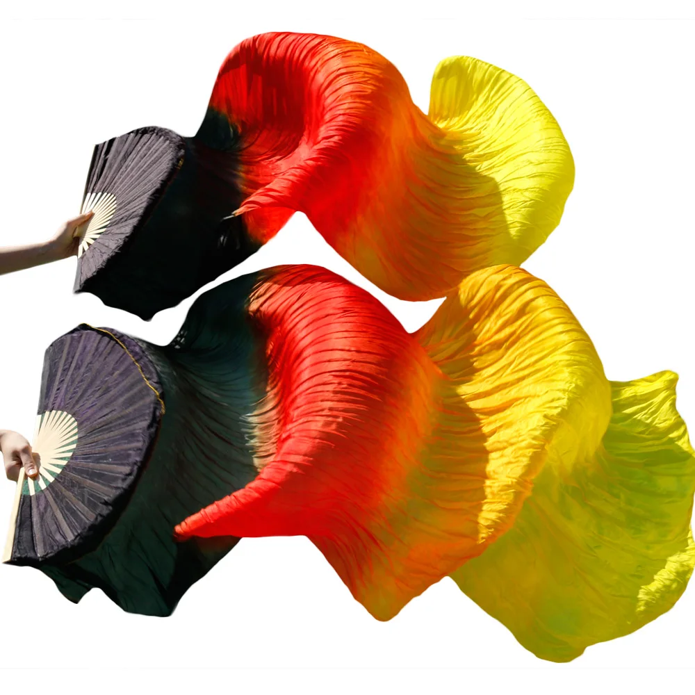 2018 female high quality Chinese silk veils dance fans Pair of belly dancing fans cheap hot sale black+red+orange+yellow 2018 female high quality Chinese silk veils dance fans Pair of belly dancing fans cheap hot sale black+red+orange+yellow