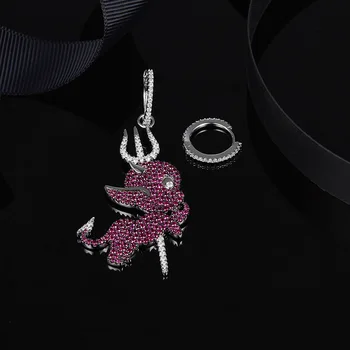 

#MeiBaPJ Real 925 Sterling Silver Asymmetric Fun Devil Purple Zircons Drop Earrings for Women Personality Fashion Party Jewelry