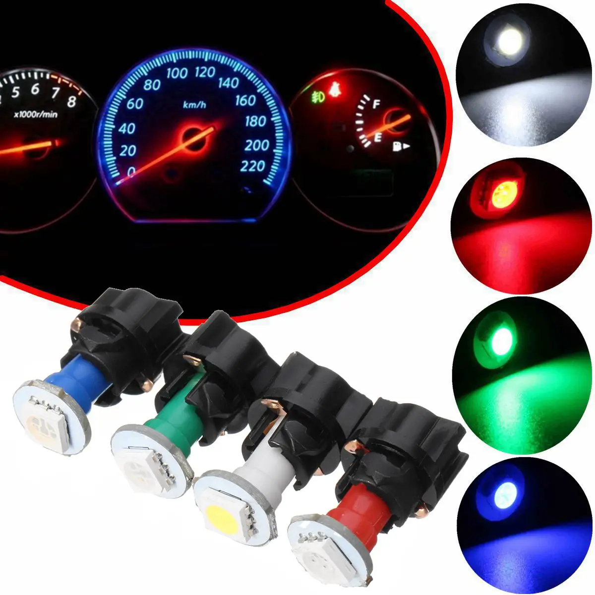 

10Pc Car T5 74 PC74 1-SMD Twist Socket Instrument Cluster Dashboard Led Light Bulb