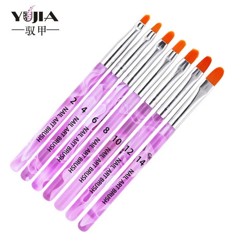 7Pcs Nail Art Brush Liner Design Acrylic Builder Flat Dust Clean Crystal Painting Drawing Carving Pen UV Gel Manicure Tool Set | Красота и