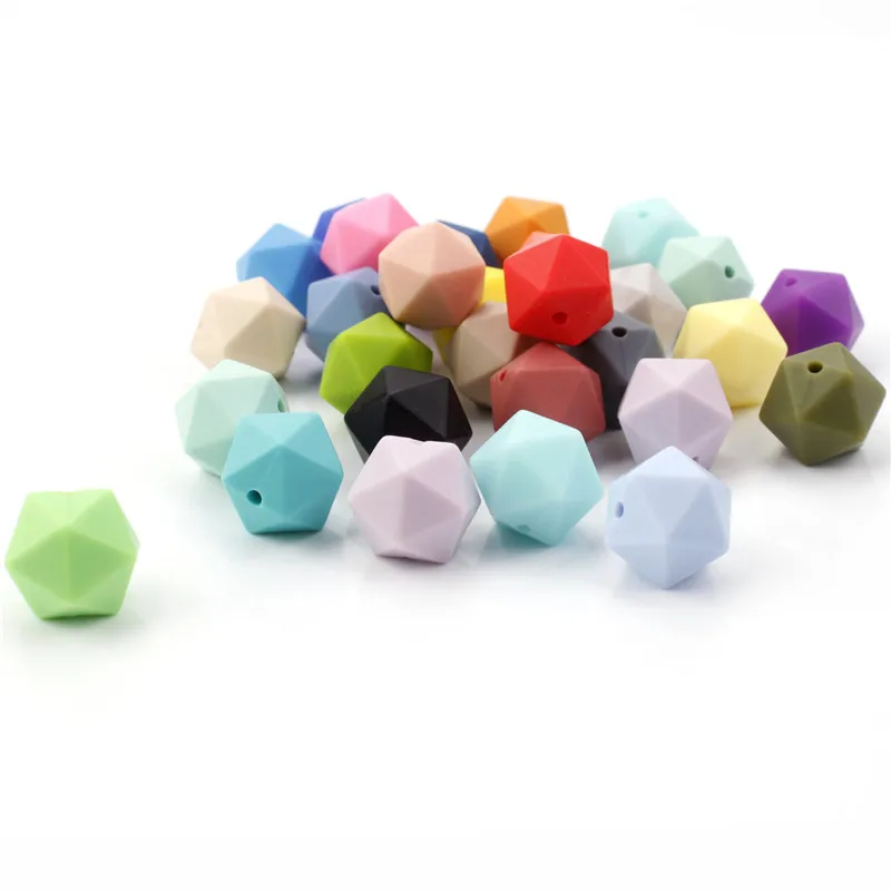 

10PC Polygon Teethers Silicone Beads Icosahedron Bpa Free Baby Teether Teething Necklace Accessories Charms Shower Gifts
