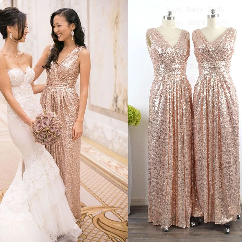 blush sparkly bridesmaid dresses
