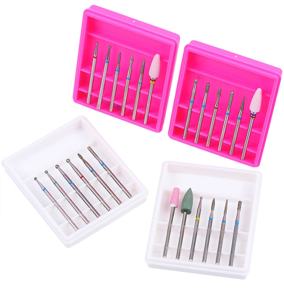 6pcs Ceramic Diamond Nail Drill Mix Bits Set Milling Cutter for Manicure Machine Cuticle Gel Remover Pedicure Cutters Nail Art