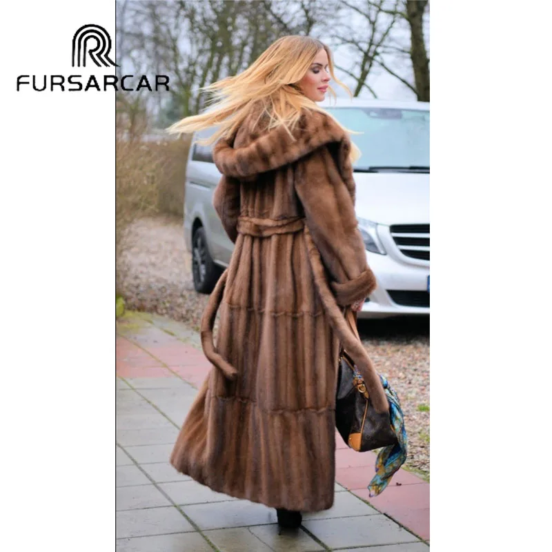 FURSARCAR Новое поступление Роскошная Шуба из натуральной норки Для женщин с большим