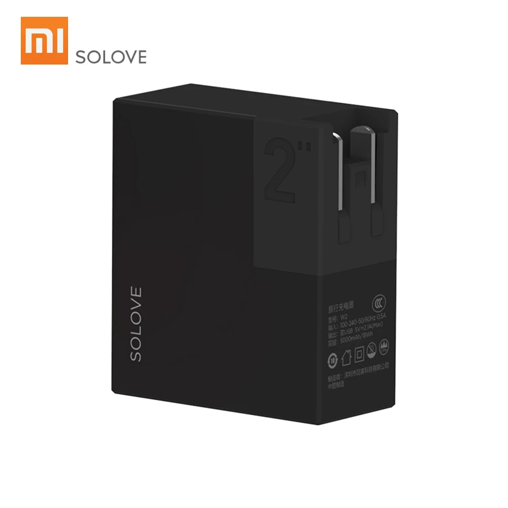 

Xiaomi SOLOVE Portable Travel Charger W2 Folding Universal US EU UK Plug Adapter 5000mAh Power Bank Double USB Output