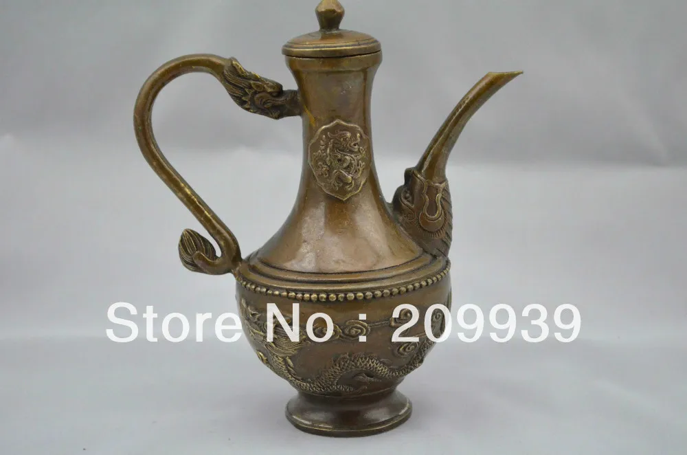 

001028 Chinese Purple Bronze carved excellent lifelike dragon flagon water jug Statue (A0314)