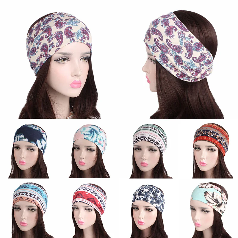 

2018 New Arrival Headwear Hair Bands 1PC Adjustable hair accessories Cotton Unique Exquesite 12 Colors Flower Wide Elastic Boho