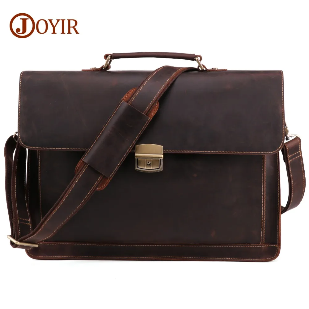 JOYIR Crazy Horse Genuine Leather Men's Briefcase Vintage Messenger Shoulder Bag Men's Business Laptop Handbag For Male 6393