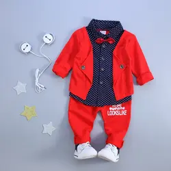Британский Стиль Одежда для маленьких мальчиков комплекты детской одежды 2 шт. Одежда для мальчиков с отложным воротником Верхняя одежда +