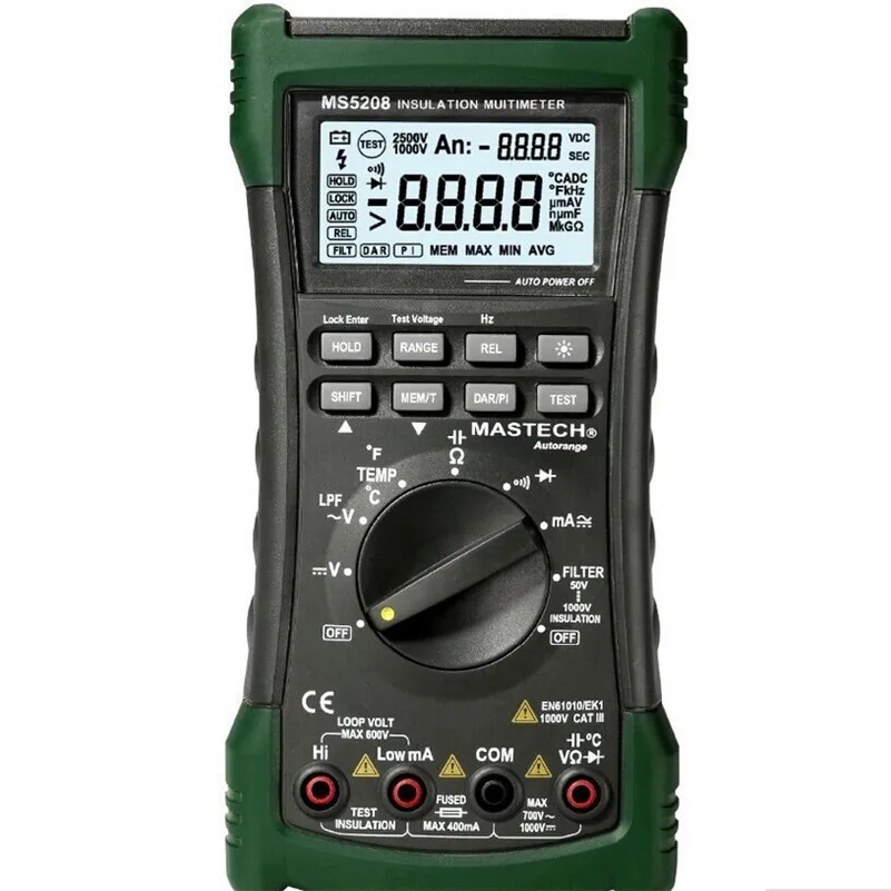 

MASTECH MS5208 6600 Counts Digital Multimeter Insulation Tester True RMS AC Voltage Current Temperature Meter