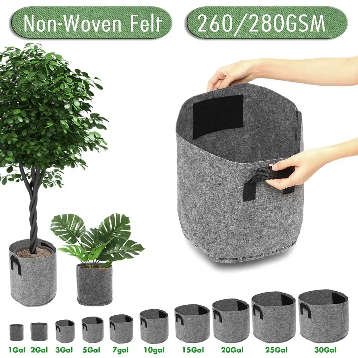  Non-Woven Felt 1-30 Gallon Fabric Grow Bags Breathable Pots Planter Root Pouch Container Plant Smar - 33032020819