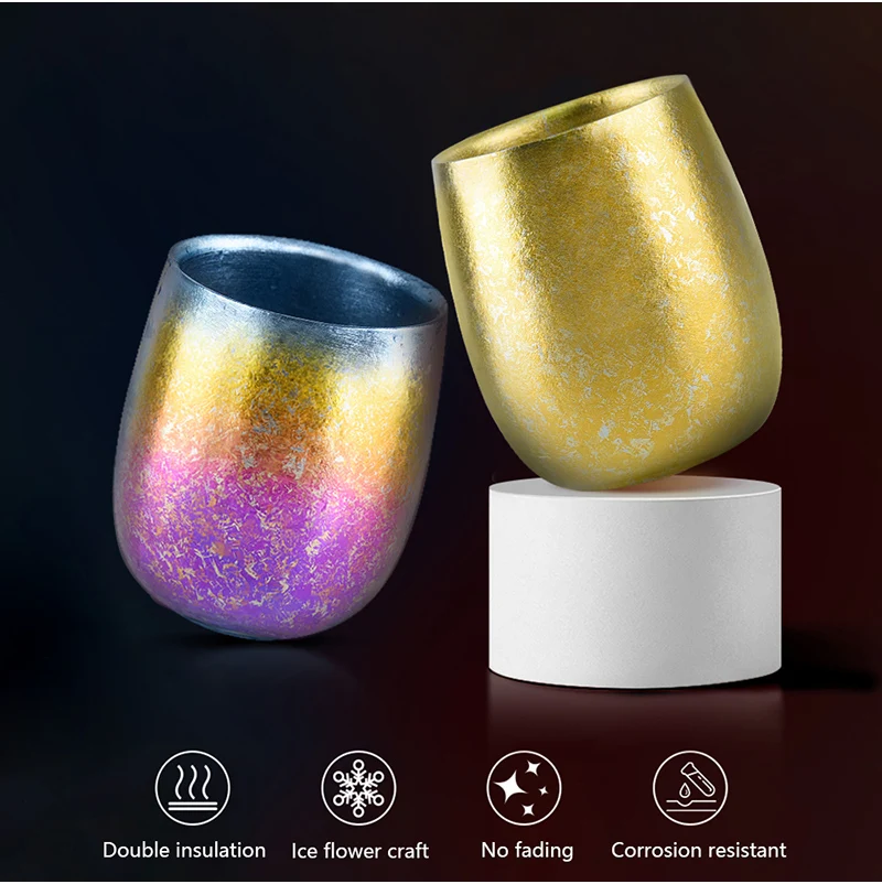 Copo de Titânio Xícara de Chá Caneca com Flor de Gelo para Chá de Água sem Limites Viagem Double-layer Ultraleve Anti-scalding Colorido Vinho 220 ml 10 ???-12