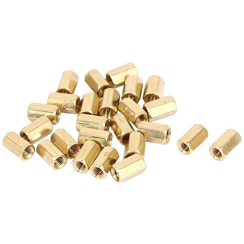 

25pcs M4 x 10mm Female Threaded Brass Hex Standoff Pillar Spacer Nut