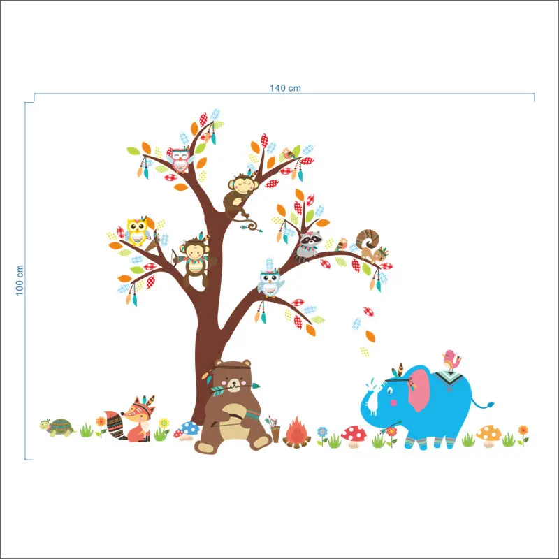 Джунгли Животные медведь Сова Слон Дерево Наклейка на стену для детей детская игровая комната украшения домашний декор наклейка - Цвет: 150