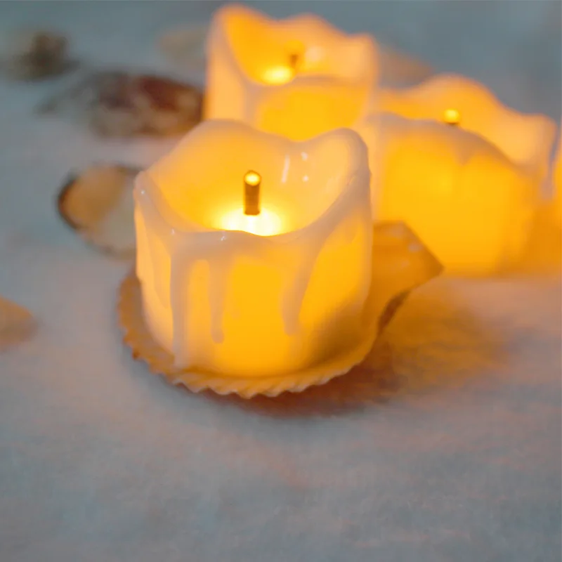 12pc/lot Yellow Flicker Wax Droped Cheap Candles Tear Drop Tea Light