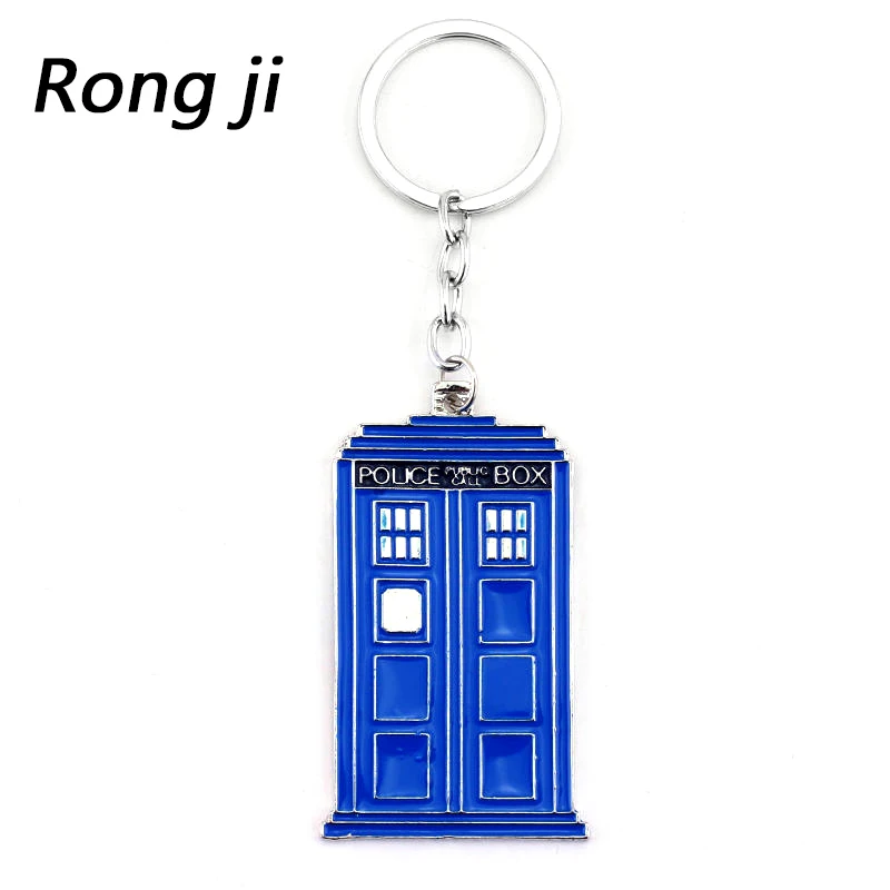 

Fashion Movie Dr Who Series Keyring Pendant Jewelry Phone Booth Call Police Box Letter Doctor Who Logo Keychain For Key Holder
