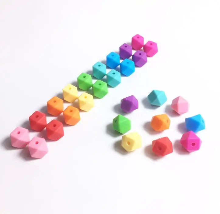 silicone beads Hexagon candy color 100PC baby teether Mini Hexagon bead Necklace Pendant DIY nursing bracelet kids beads - Цвет: candy colors B