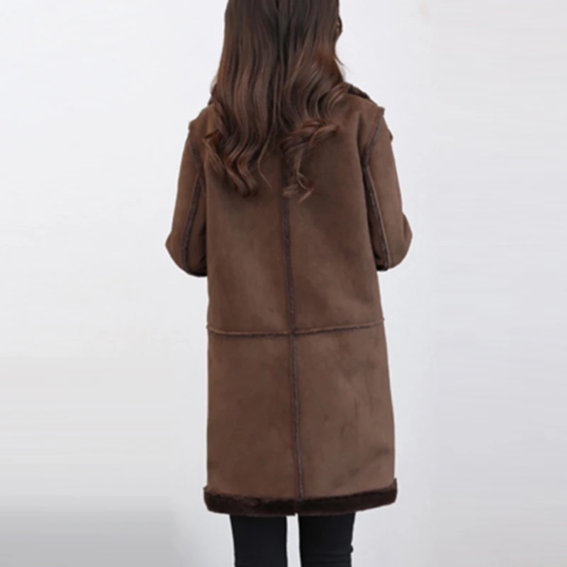 2018 winter Women Suede Leather Coats Long Trench Coats Female Velvetfull Turn-down Collar Fashion Slim PU Warm Jacket QH1231