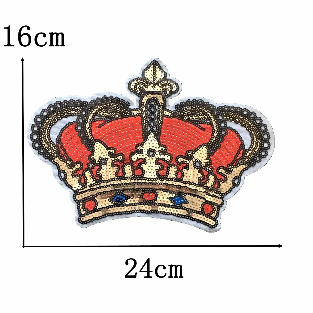 

2pcs/lot Crown 24 x 16cm Sequins Patches Iron on Stickers Applique Beading Patch for Clothes DIY Decoration Scrapbook Patchwork