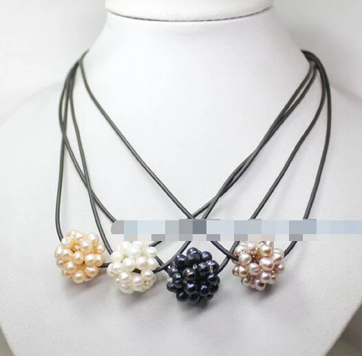 

Jewelr 004956 4pcs white pink lilac black pearl weave ball pendant necklace