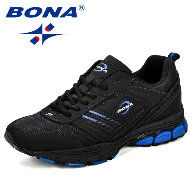 BONA New Designer Sneakers Men Casual Shoes Split Leather Men Zapatillas Fashion Chaussure Homme Plus Size Comfortable Footwear Charcoal grey R blue