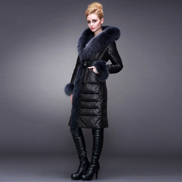 Cheap 2014 Special Offer Women Luxury Super Large Fox Fur Collar Coat Medium Long Removable Hooded Plus Size Down Jacket Ems Fedex
