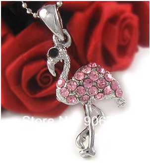 

30pcs a lot flamingo with pink crystal necklace jewellry accessories for gift
