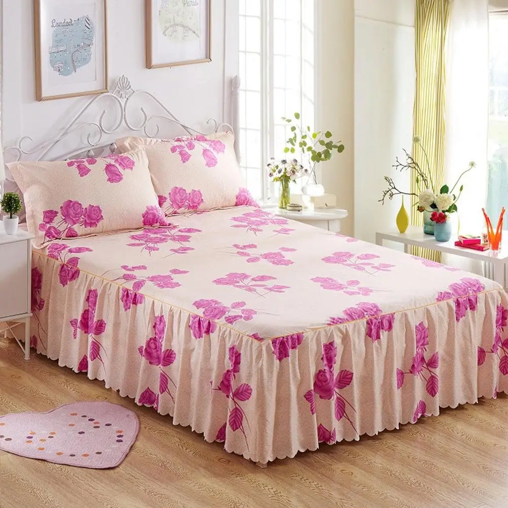 Purple Flowers Print Bed Skirts 150*200cm Polyester High Quality