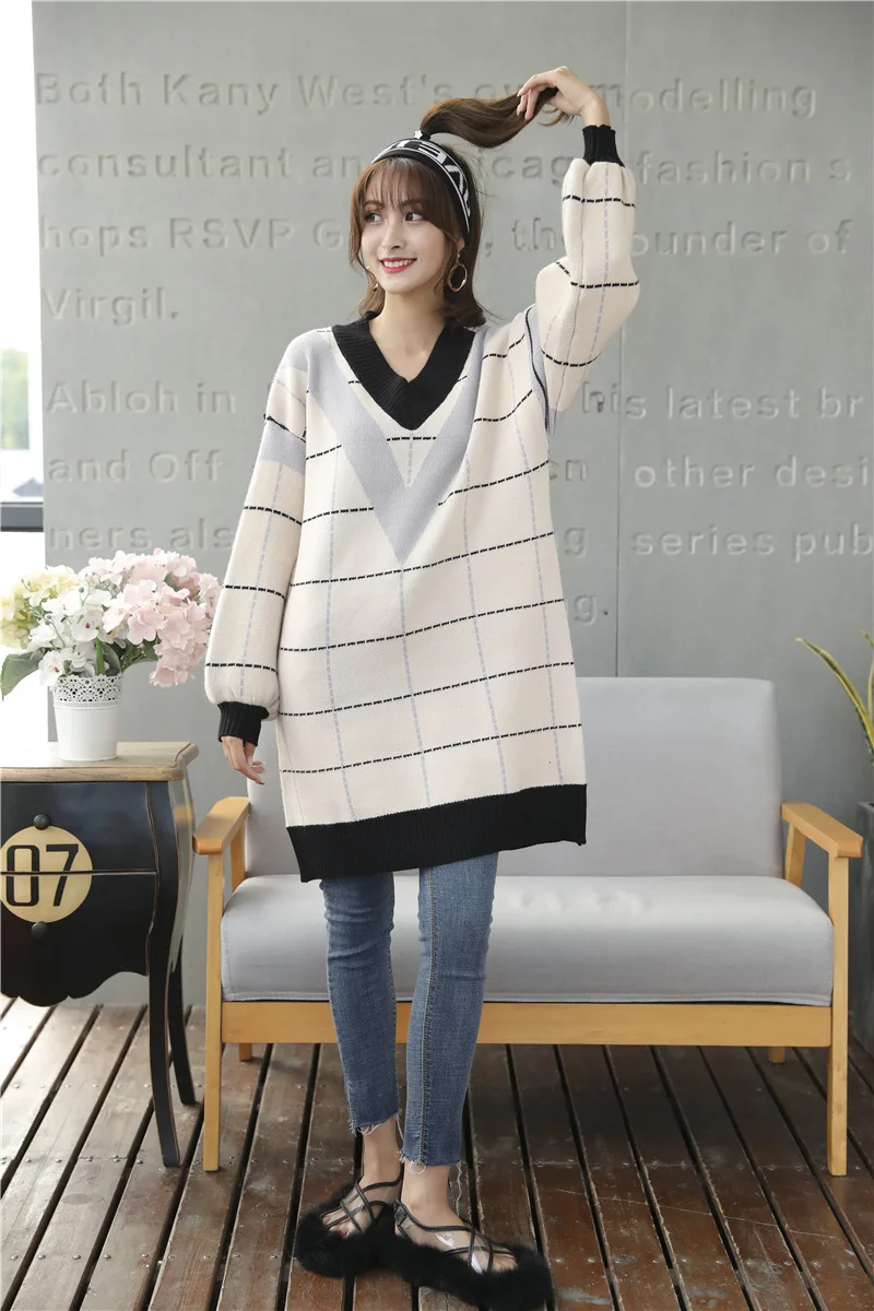 Loose Knitted Sweater V Neck Sweater Female 2018 Women Sweaters dress Pullovers Autumn Long Sleeve Sweater Jumper (22)