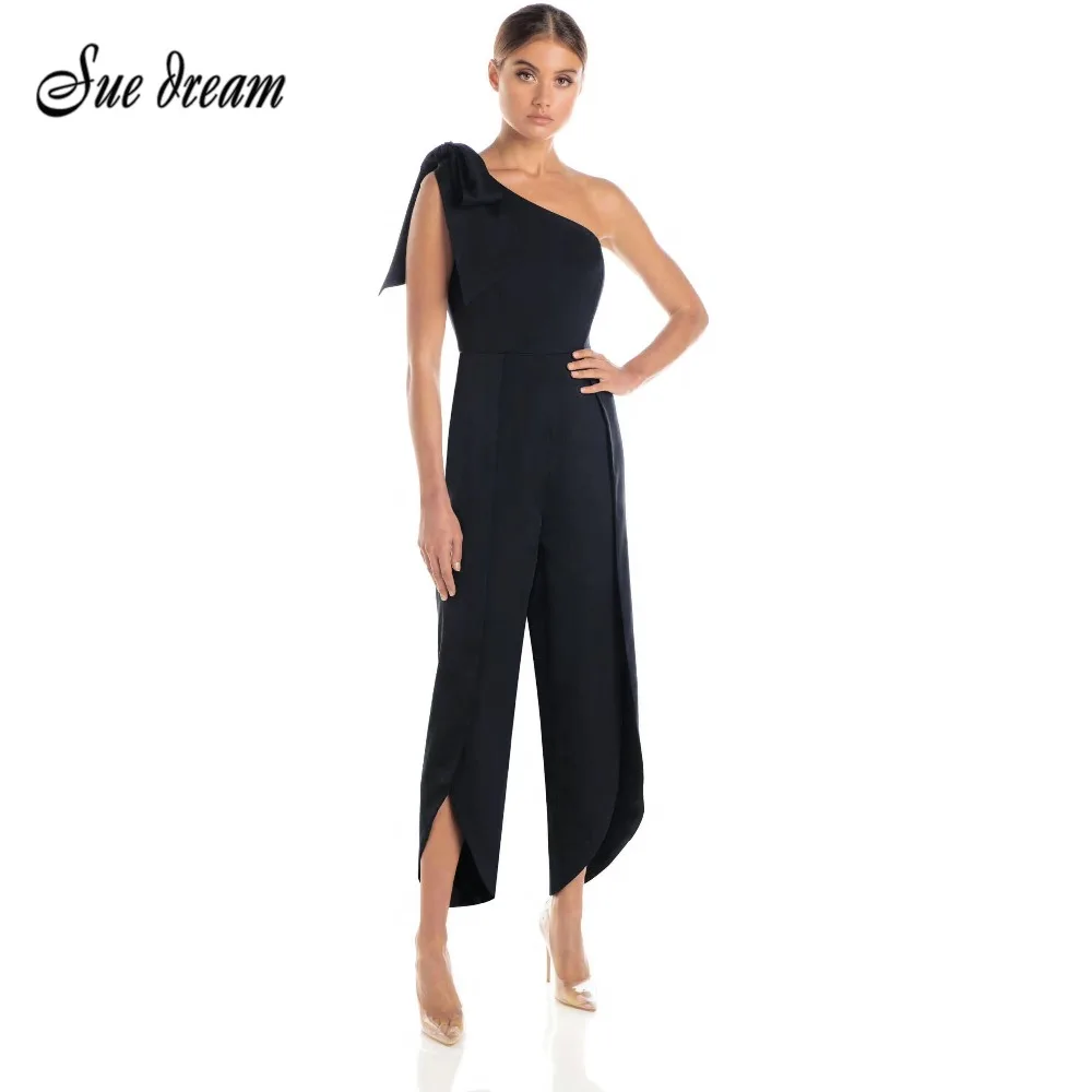 

2019 new tight-fitting sleeveless one-shoulder bow jumpsuit female sense backless jumpsuit open trousers Party Bodycon jumpsuit