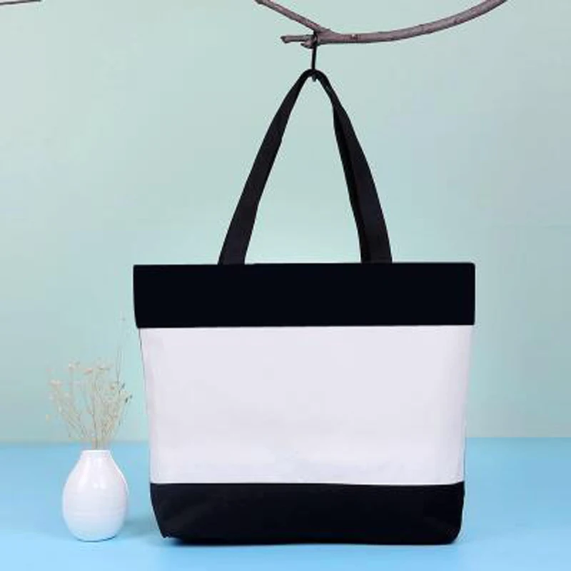 Black and White DIY women tote canvas shopping bag with zipper-in Shopping Bags from Luggage ...