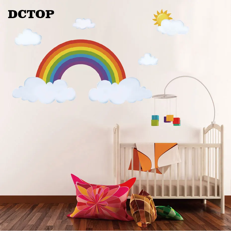 Sun and Rainbow with Cloud Wall Decal Kids Children's Art Vinyls Stickers Bedroom Nursery Baby Room Home Decorative Wallpaper