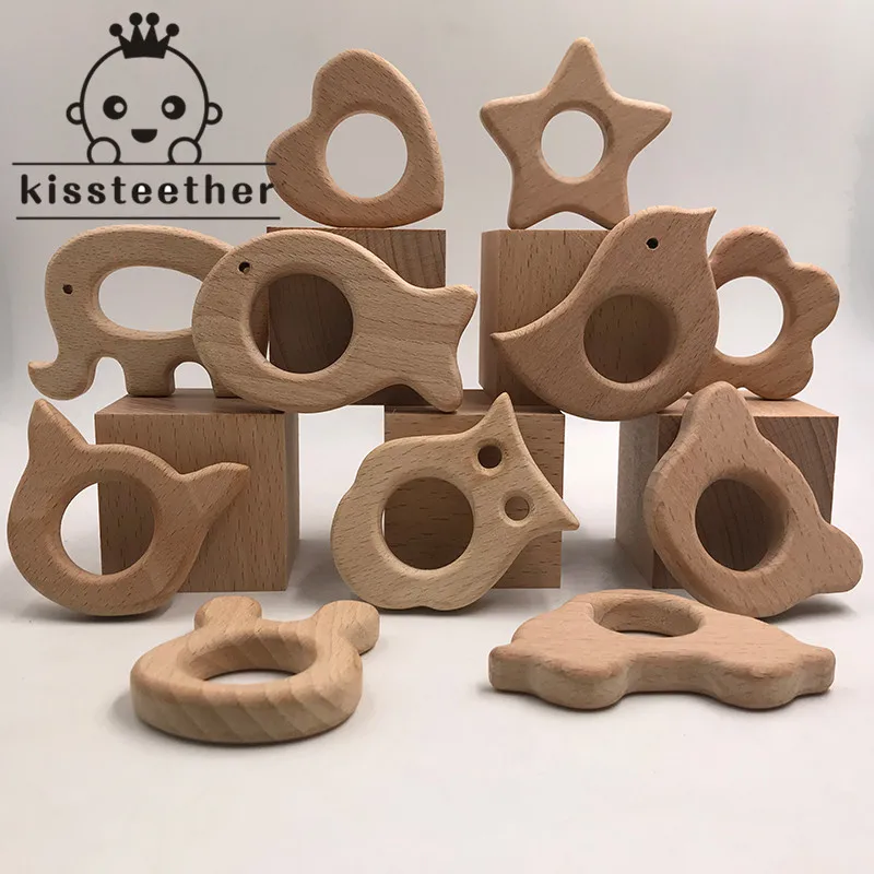 Wooden Teethers 11pc Nature Baby Teething Toy Organic Eco friendly Wood