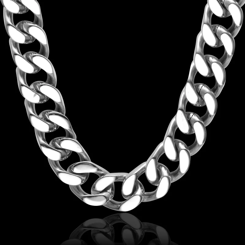 

HIP Hop Stainless Steel 12MM CUT Steel Color Titanium Curb Cuban Link Chain Miami Chain Necklaces for Men Jewelry