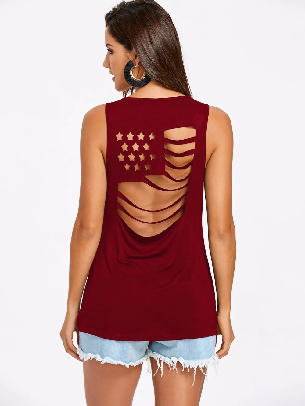 VESTLINDA American Flag Back Hollow Out Sleeveless Top Tank Women Clothing Female Top Summer 2018 Casual Workout Tank Tops Femme 17