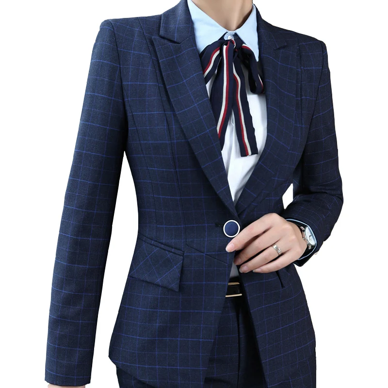 

Stripe Plaid Business Vast Blazer Pants Suit Lady Office Work Uniform Suit Top Jacket Autumn Autumn Winter OL Interview Wearing