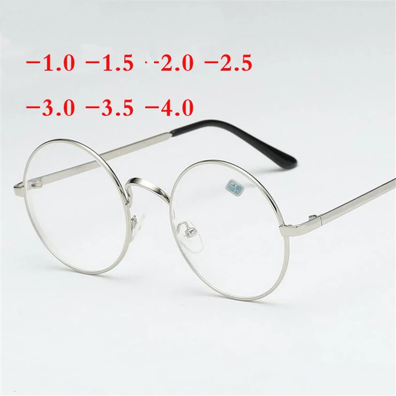 

-1 -1.5 -2.0 To -6.0 Finished Myopia Glasses Women Men Fashion Round Metal Student Literary Diopter Eyeglasses Silver/Black/Gold