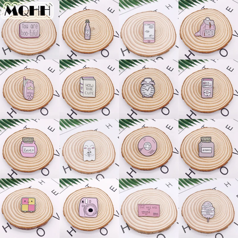 

Cartoon Pink Wishing Bottle Phone Backpack Camera Alarm Clock Enamel Brooch Smiley Bones Ghost CD Smiley Alloy Badge Pin Jewelry