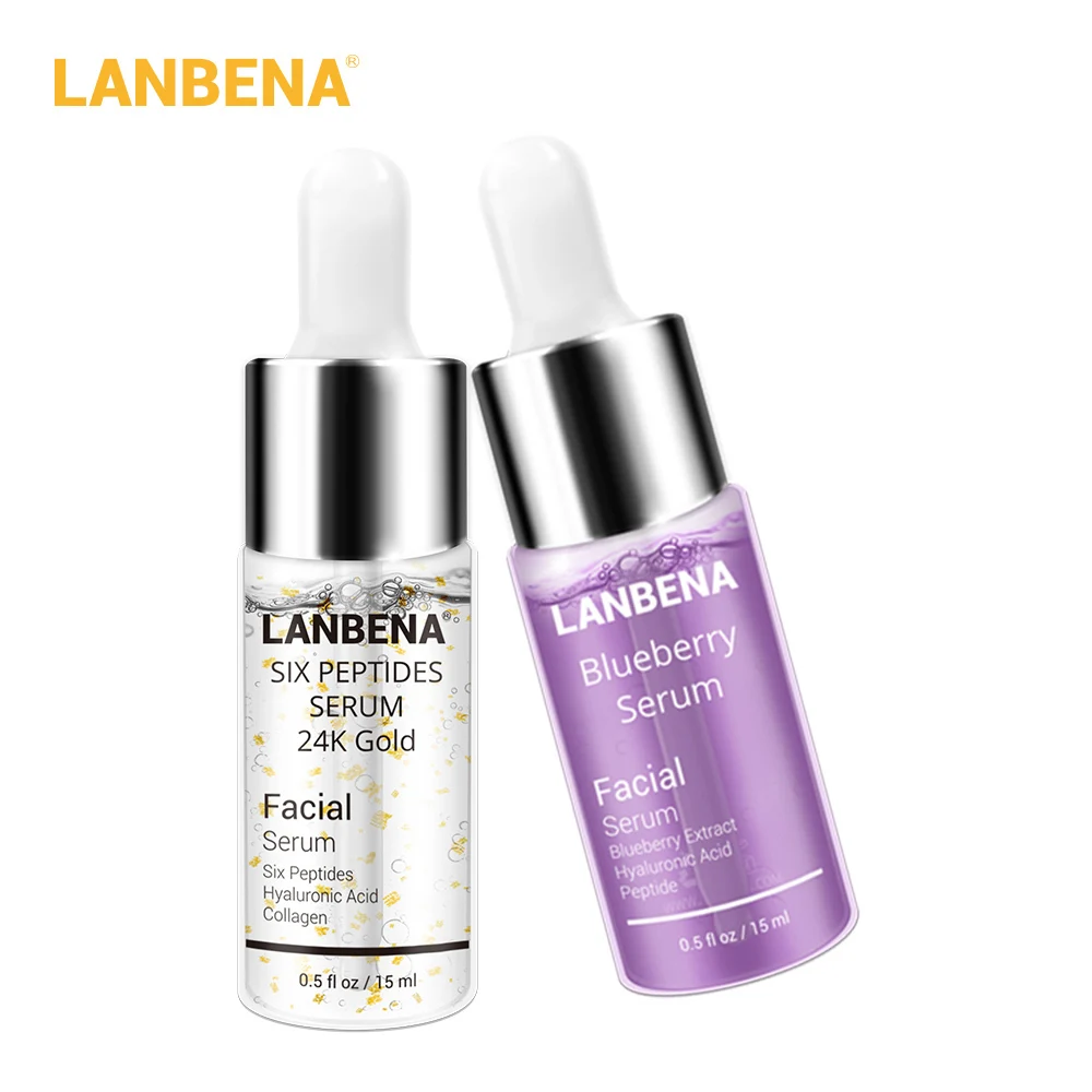 Blueberry 24KGold LANBENA Сыворотка для лица черника+ Гиалуроновая кислота увлажняющая сыворотка уменьшение тонких линий Антивозрастная отбеливающая эссенция для ухода за кожей 2 шт - Вес нетто: Blueberry 24KGold