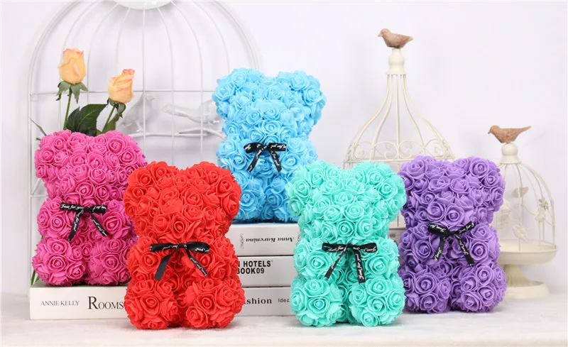 DIY 25 cm Teddy Rose Bear With Box Artificial PE Flower Bear Rose Valentine's Day For Girlfriend Women Wife Mother's Day Gifts