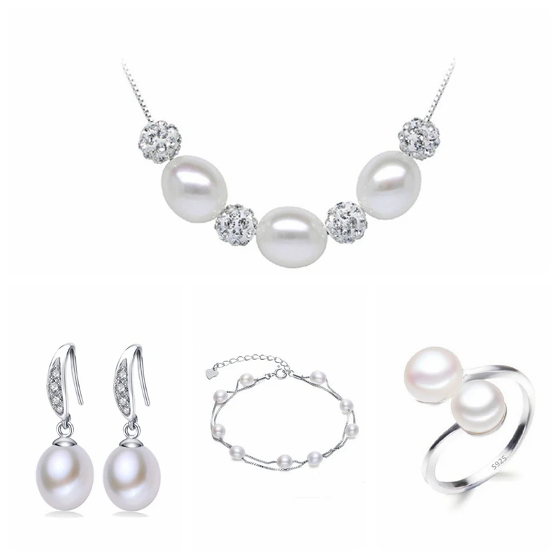 

Real freshwater pearl jewelry set women natural pearl sets 925 sterling silver Wedding jewelry for women 4-X2-E6
