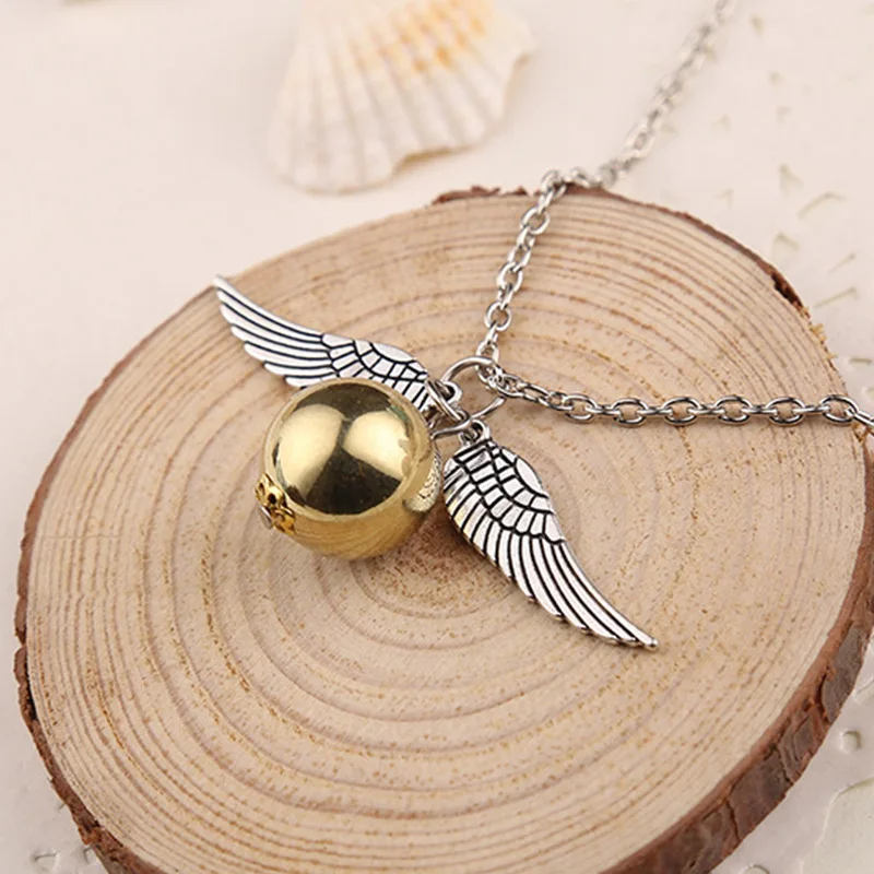 Feather Angel wings Necklaces Geometric round Gold Snitch Harry Time Turner Potter Necklace  Vintage Men movie Pendant  Necklace jewelry