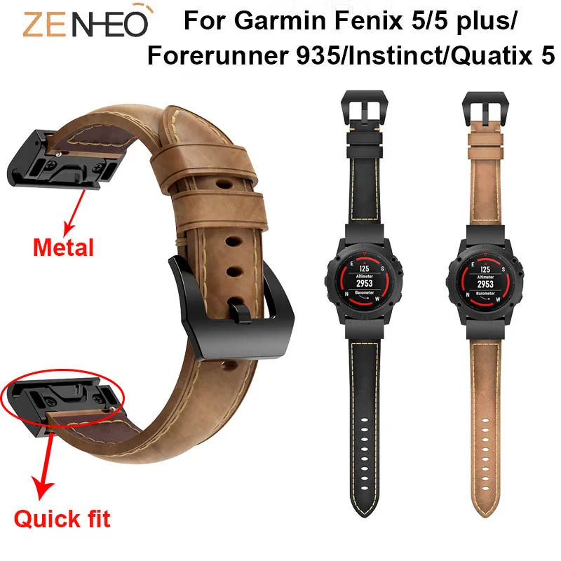 

22mm Genuine Leather Quick fit Watchband for Garmin Fenix 5/5 Plus/Forerunner 935/Instinct/Quatix 5 Straps Wristband Bracelet
