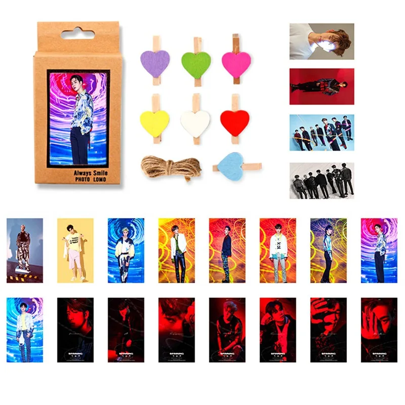 

Kpop LOMO Cards GOT7 Mark Jackson Junior Yugyeom BamBam Youngjae Photo Cards LOMO 20Pcs/Set Small Cards With Clips And Rope