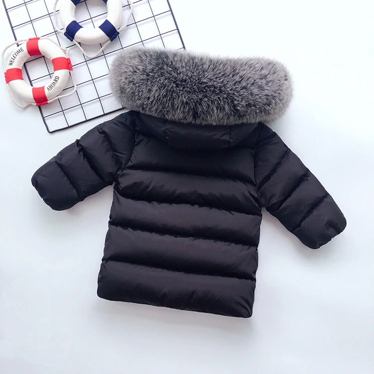 Детское зимнее пальто на 30 градусов пуховое пальто с большим воротником из натурального меха для маленьких мальчиков и девочек Детский пуховик на утином пуху зимняя одежда