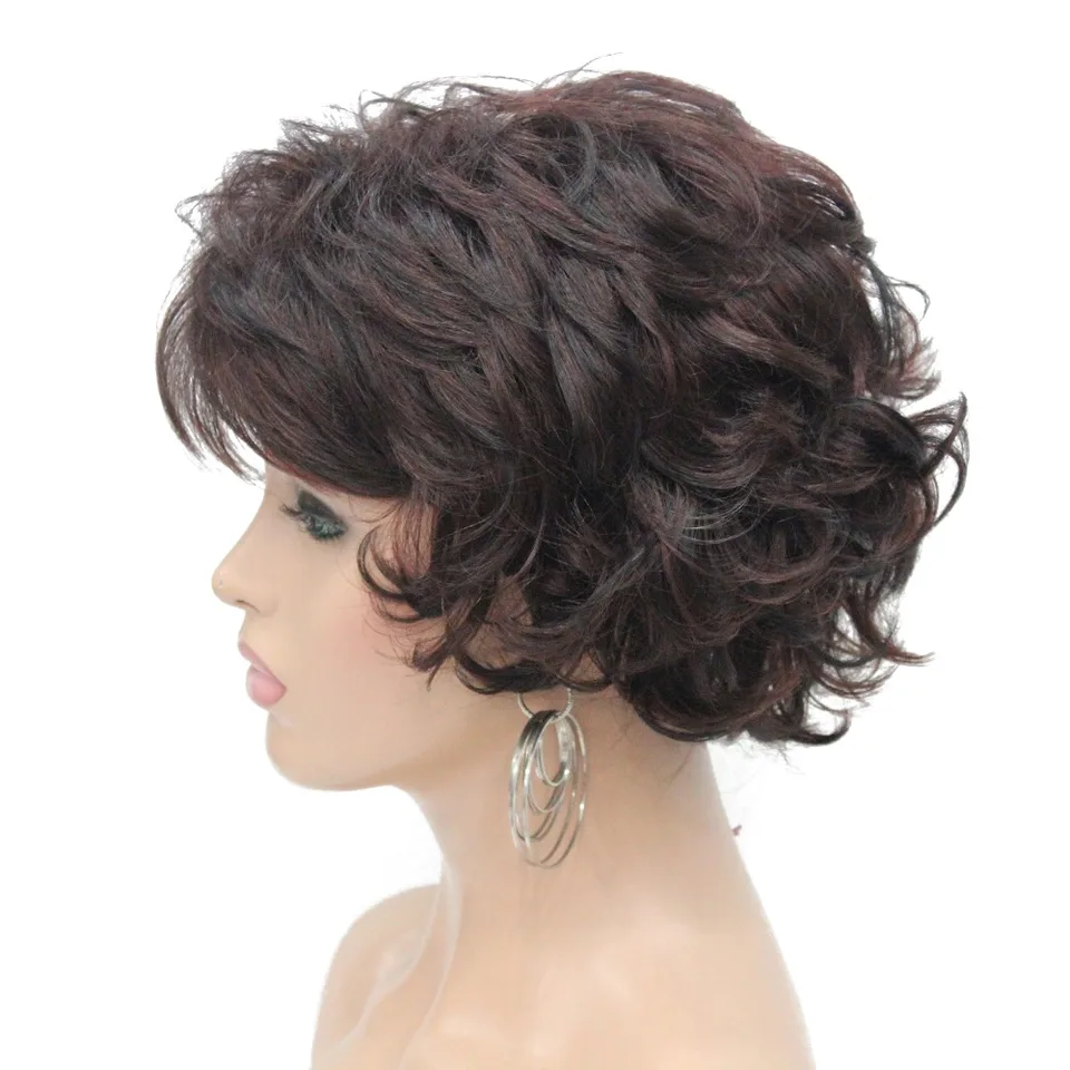 Strongbeauty Women S Short Wig Dark Brown Silver Natural Curly